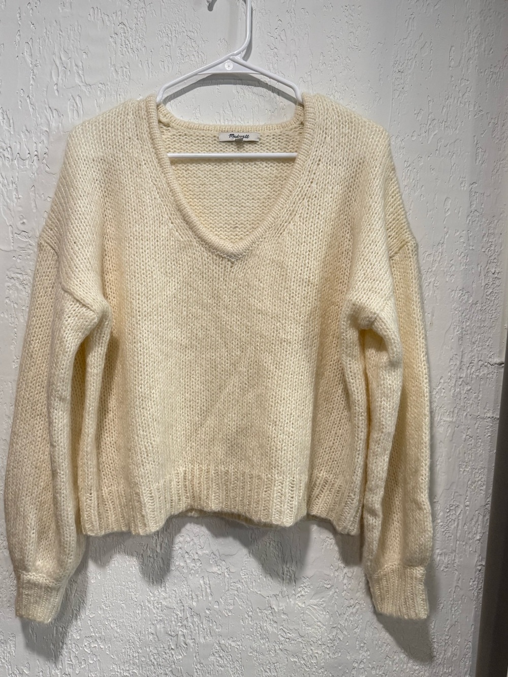 Madewell Women's Sweater, Size XS — Ivory, Plush Alpaca Knit, Oversized Fit